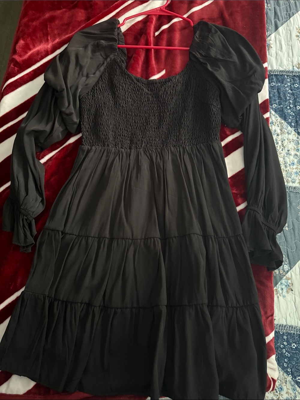 Black Tiered Puff Sleeve Dress
